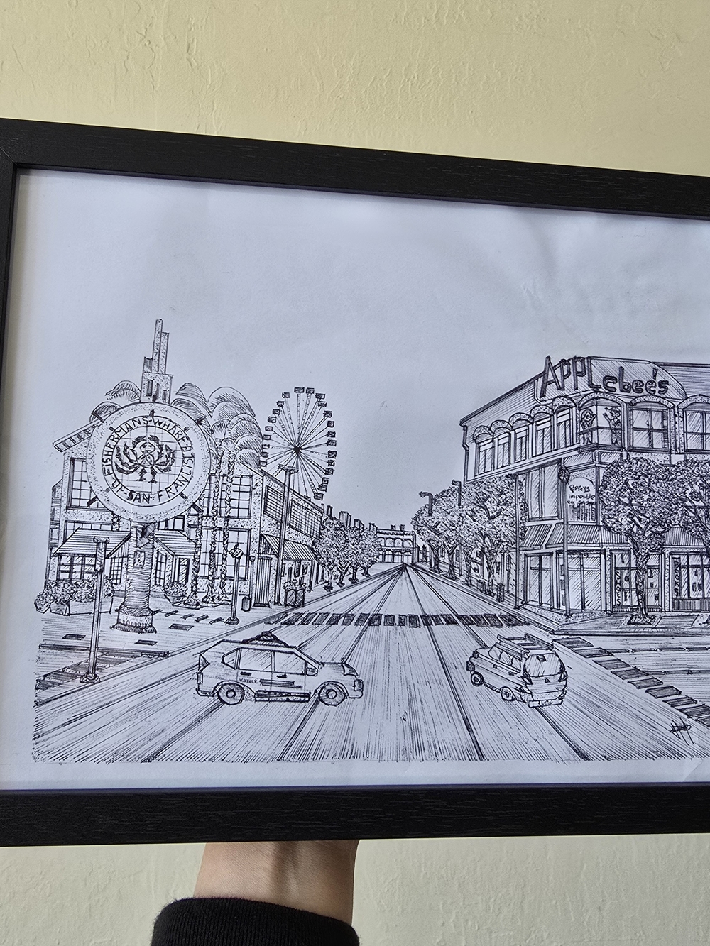 San Francisco art framed original Hand drawing. 01 Fisherman's Wharf